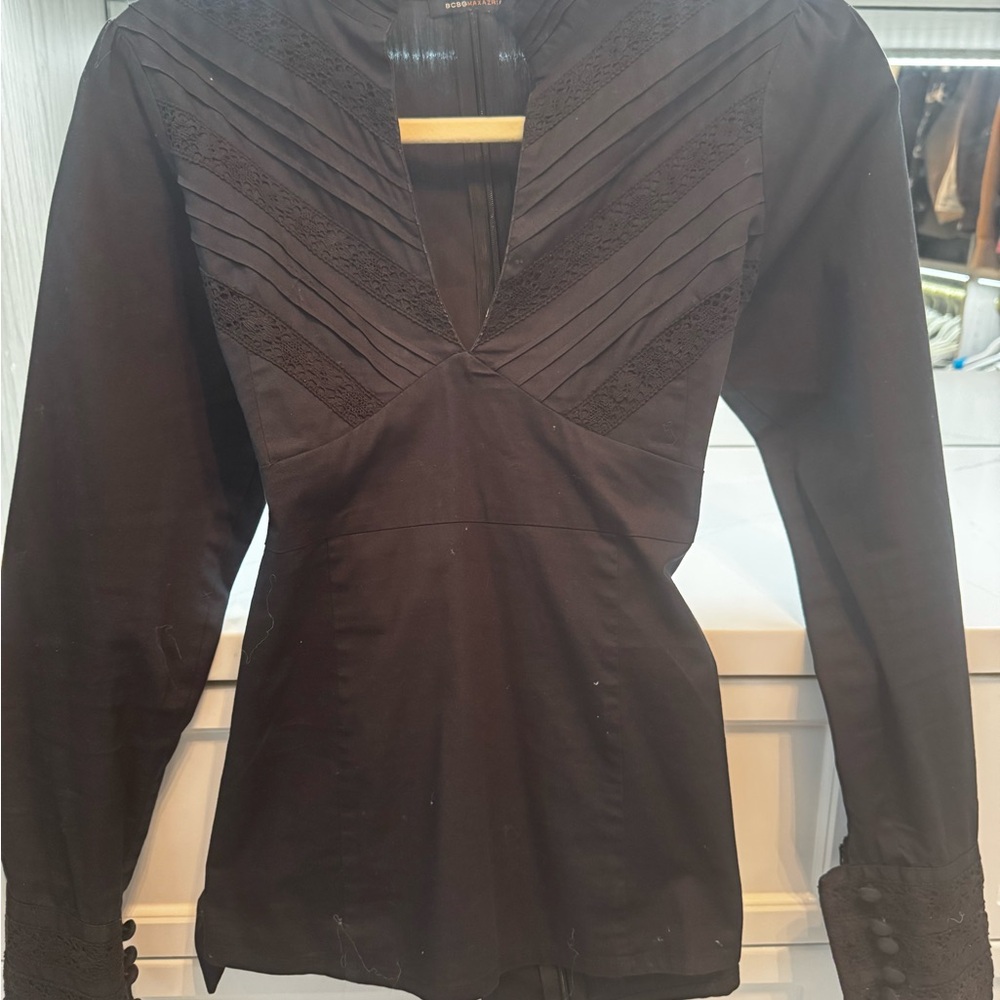 BCBGMaxAzria Black with Lace Detail and Zipper Top